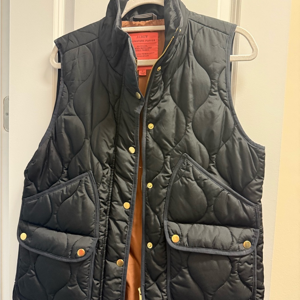J. Crew Black Quilted Vest with Gold Accents